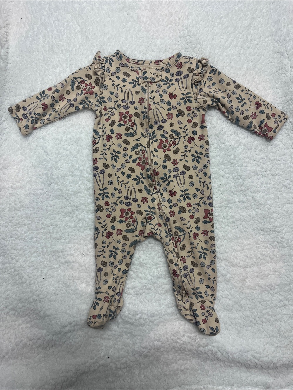 4/25$ Carter’s Cream Floral Footed One-Piece for Babies - Soft Zip Front